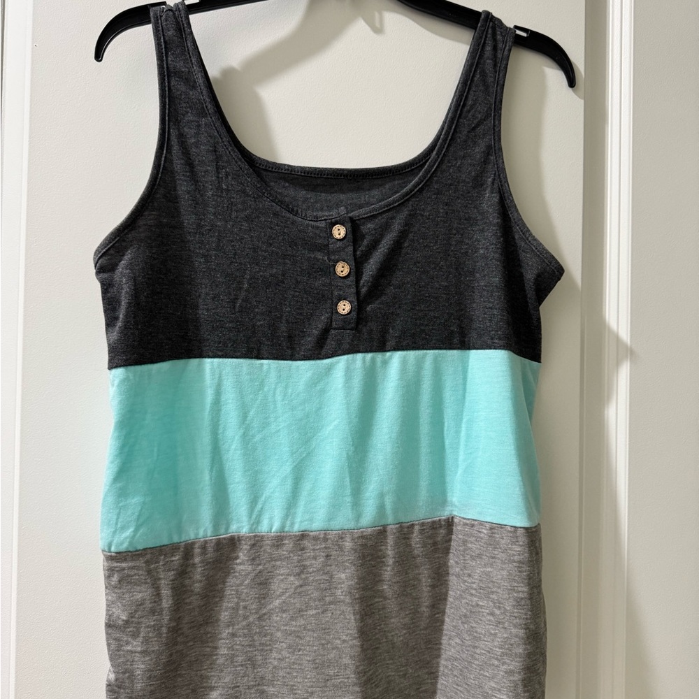Colorblock Tank Top - Black, Aqua & Gray